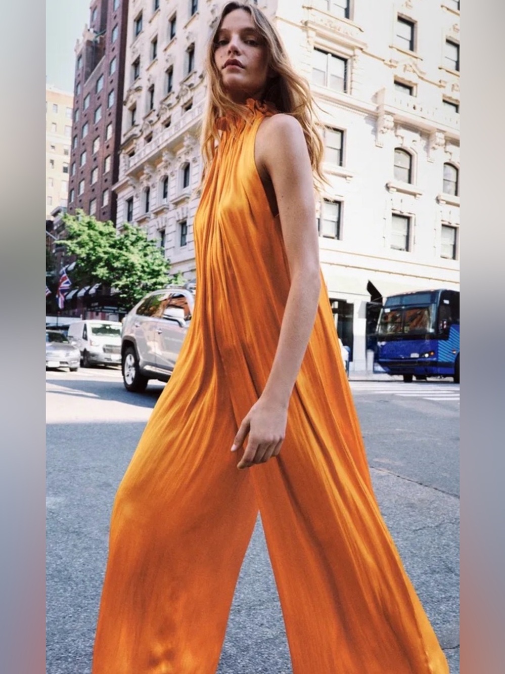 Zara Bestseller Satin Ribbon Jumpsuit Wide Leg Halter Wrinkl Fabrc Detail White - Picture 2 of 16